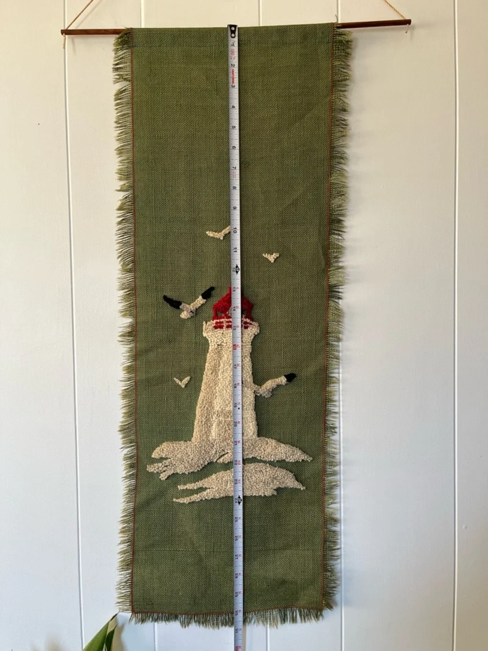 Vintage Handmade Lighthouse Punch Needle Rug Hooked Wall Hanging Art Scroll Vtg - Picture 9 of 10